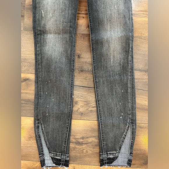 Express “Denim Perfect” Ankle High Rise Skinny – 0L – Charcoal Black Distressed - Picture 7 of 11